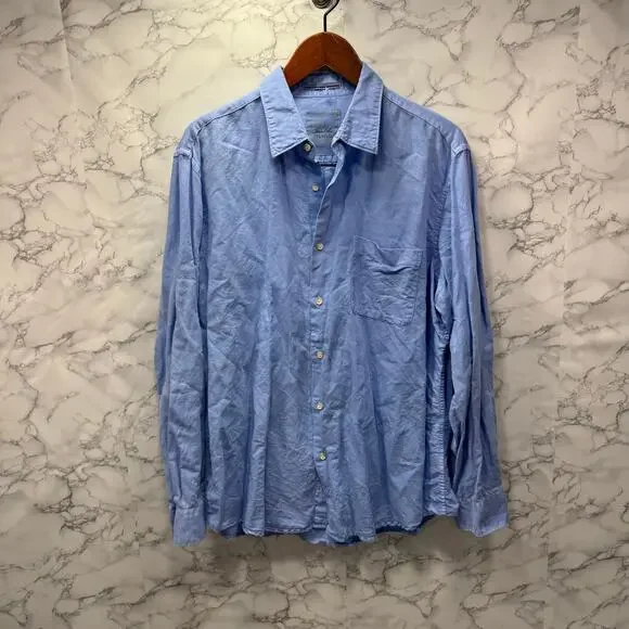 Tasso Elba Island Linen Blend Men’s Shirt sz XL Blue #G930 - Picture 5 of 9